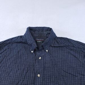 Trader Bay Windowpane Flannel Button Up Shirt Mens Size Large L Blue White